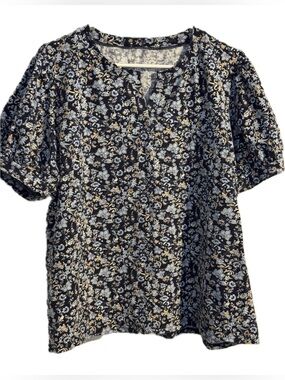 Lane Bryant Floral Short Sleeve Split Neck Top Navy Blue Size 18/20